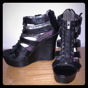 Black Studded Platform Wedges